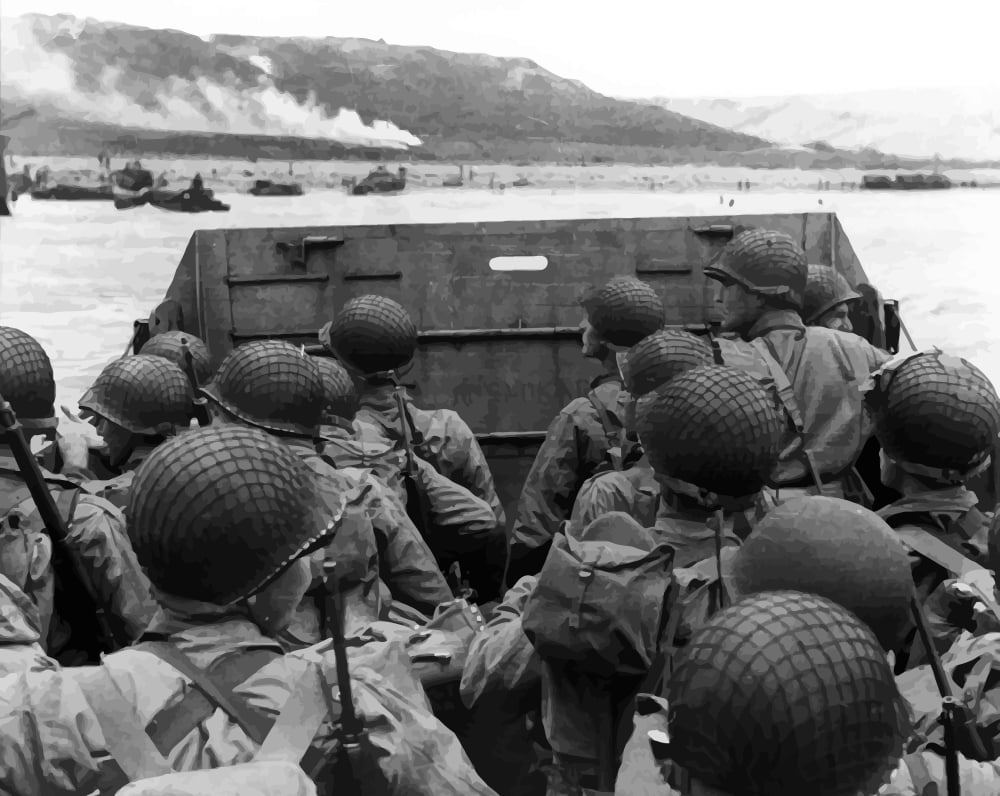 Digitally vector photo of American troops in a landing craft Canvas Art - John ParrotStocktrek Images (16 x 13)