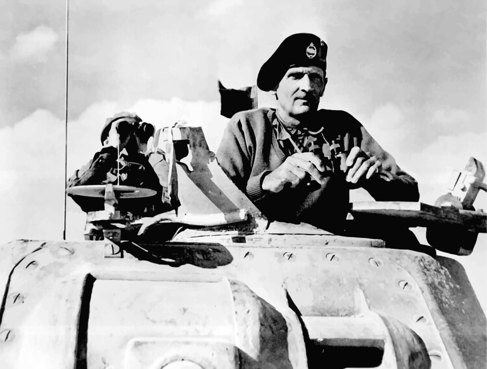 Digitally vector photo of Field Marshal Bernard Law Montgomery in his tank Canvas Art - John ParrotStocktrek Images (17 x 13)