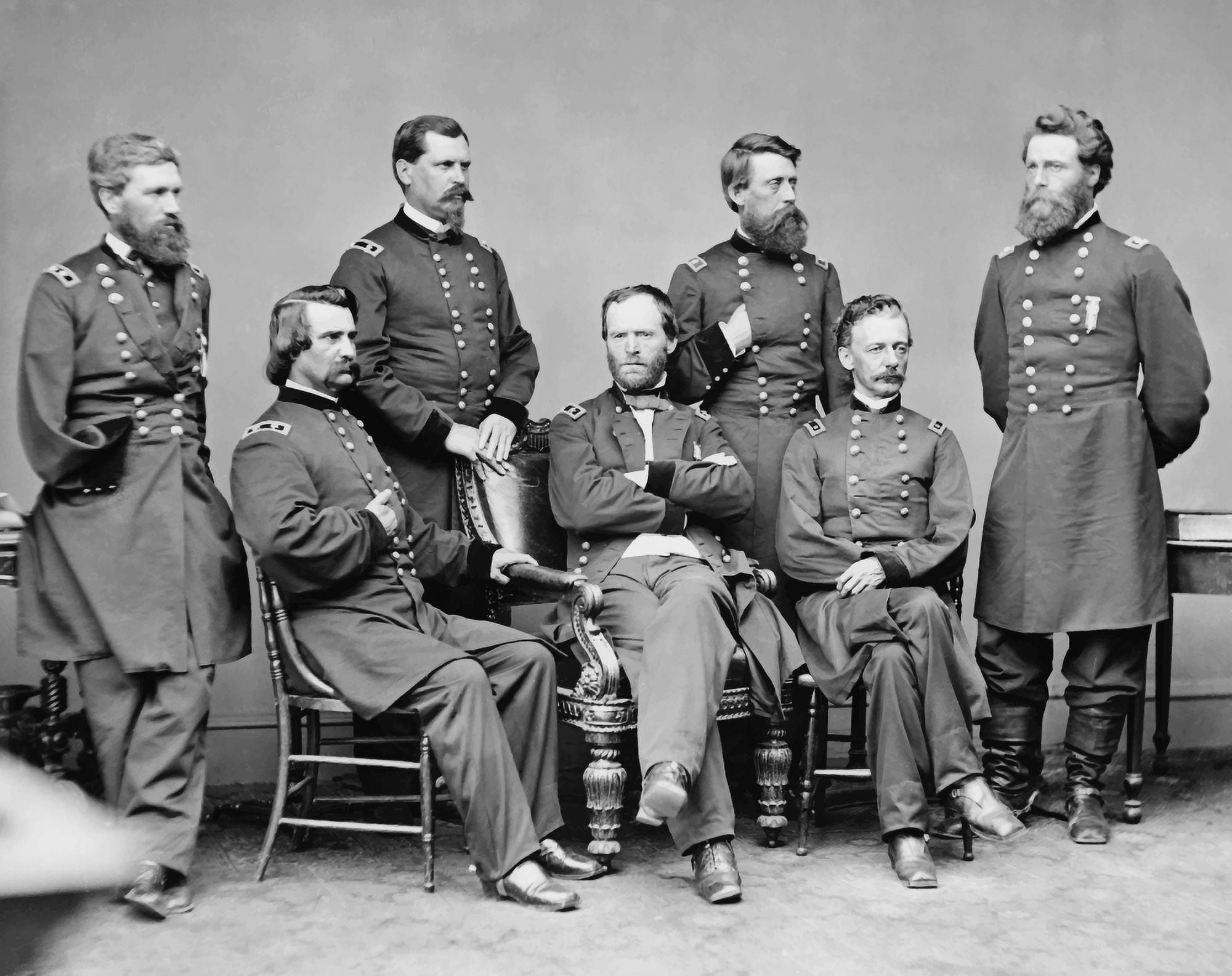 Digitally vector photo of General Sherman and his staff Canvas Art - John ParrotStocktrek Images (32 x 25)