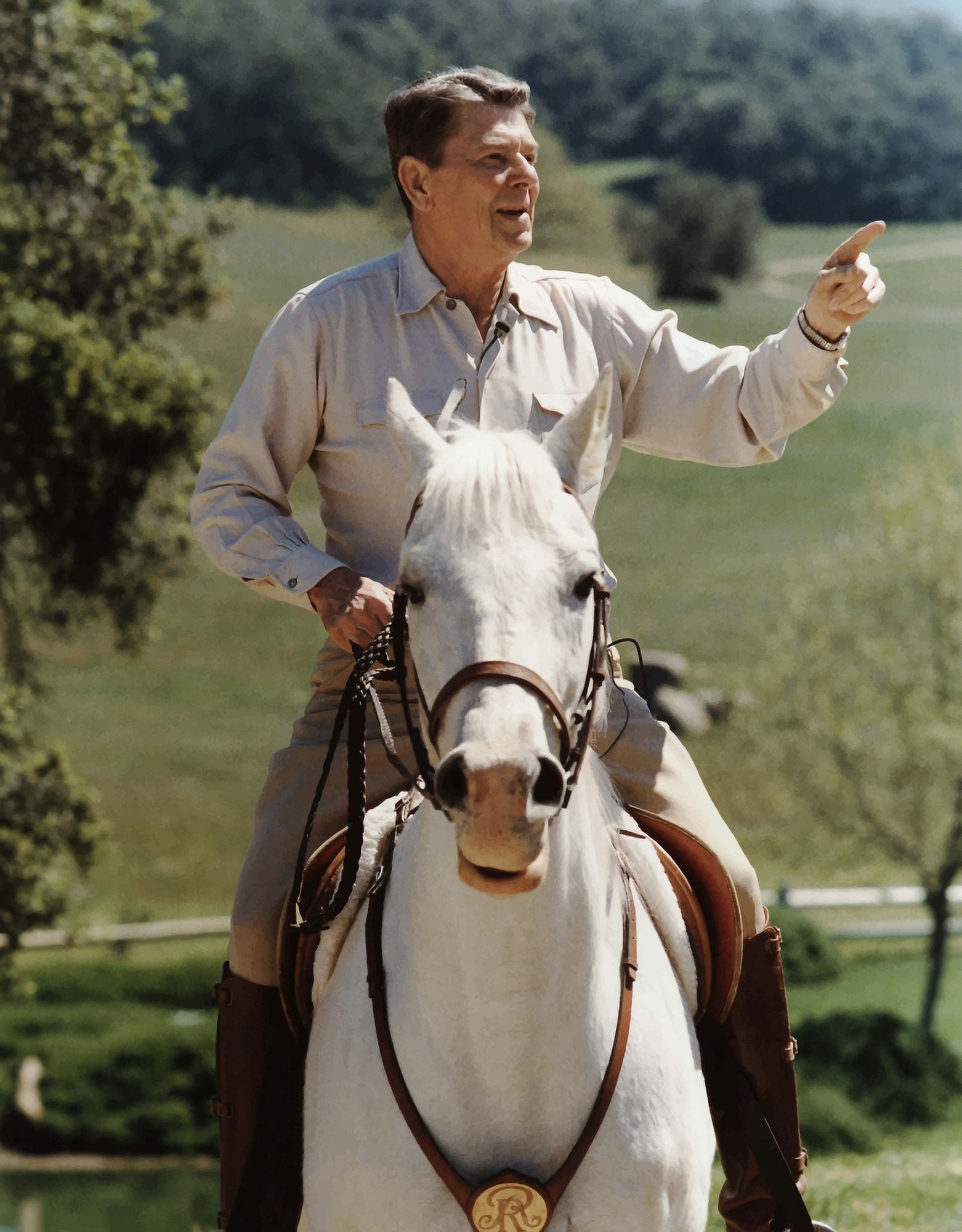 Digitally vector photo of President Ronald Reagan on horseback Canvas Art - John ParrotStocktrek Images (13 x 16)