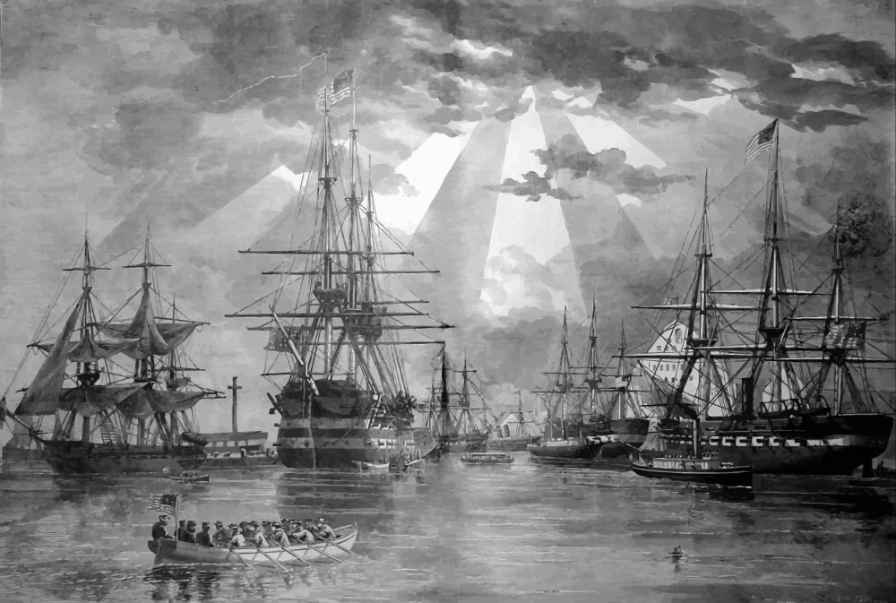 Digitally vector photo of US Naval Ships during the Civil War Canvas Art - John ParrotStocktrek Images (34 x 23)