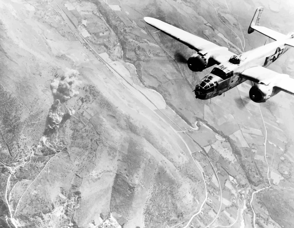 Digitally vector photograph of a B-25 bomber during WWII Canvas Art - John ParrotStocktrek Images (32 x 25)
