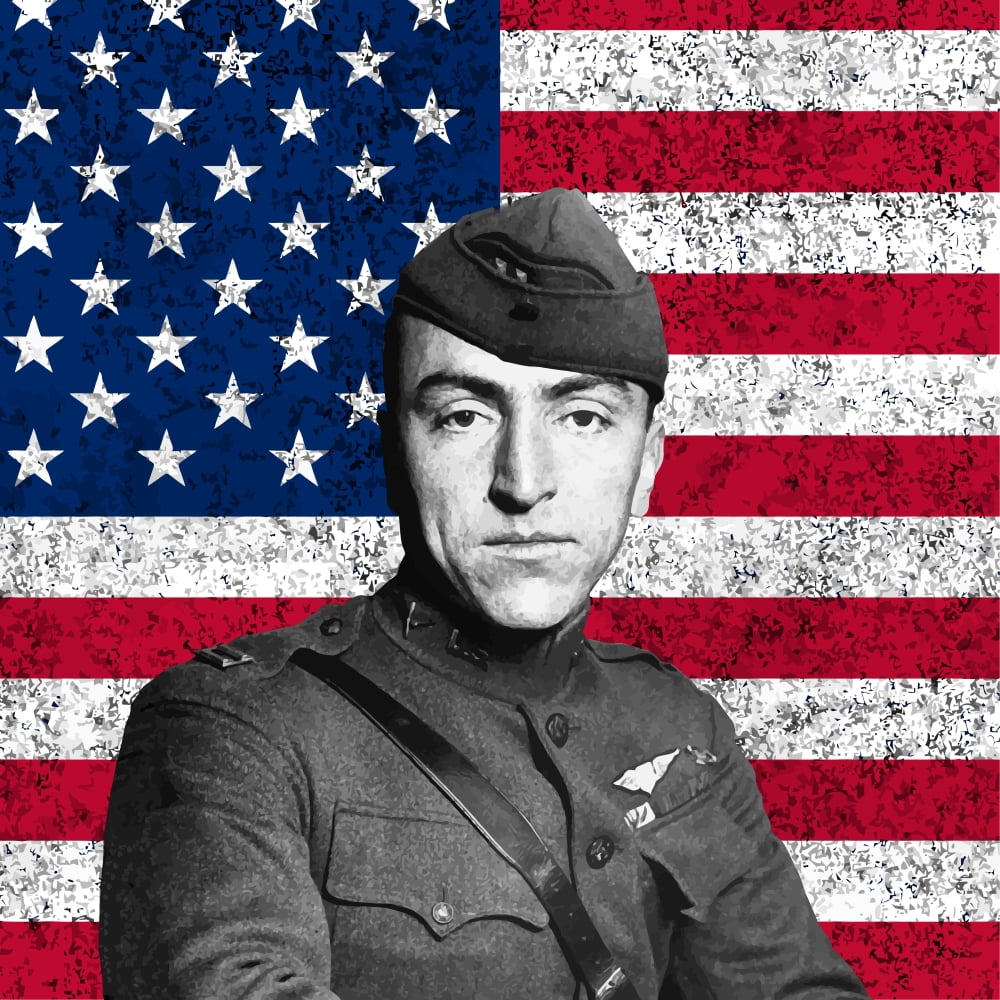 Digitally vector portrait of Eddie Rickenbacker in front of the American flag Canvas Art - John ParrotStocktrek Images (28 x 28)