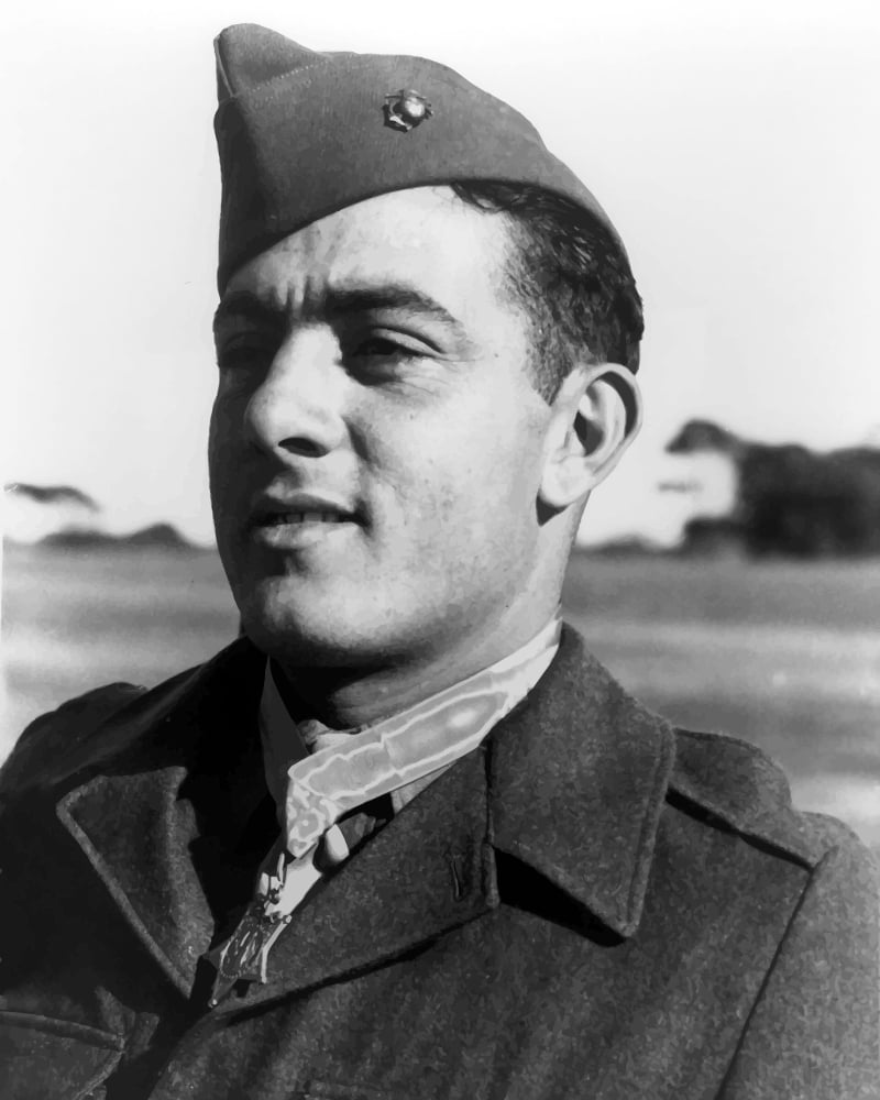 Digitally restored vector portrait of Gunnery Sergeant John Basilone Canvas Art - John ParrotStocktrek Images (26 x 32)