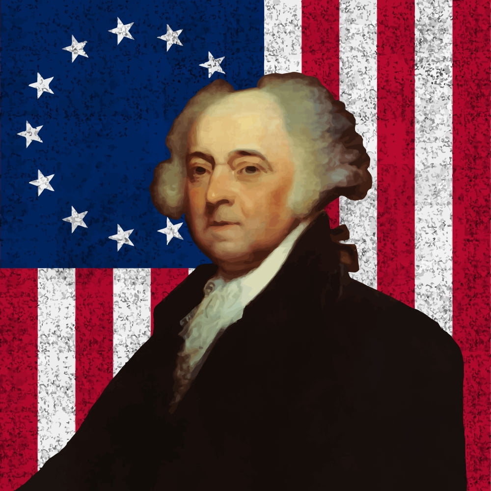 Digitally vector portrait of John Adams against the American Flag Canvas Art - John ParrotStocktrek Images (28 x 28)