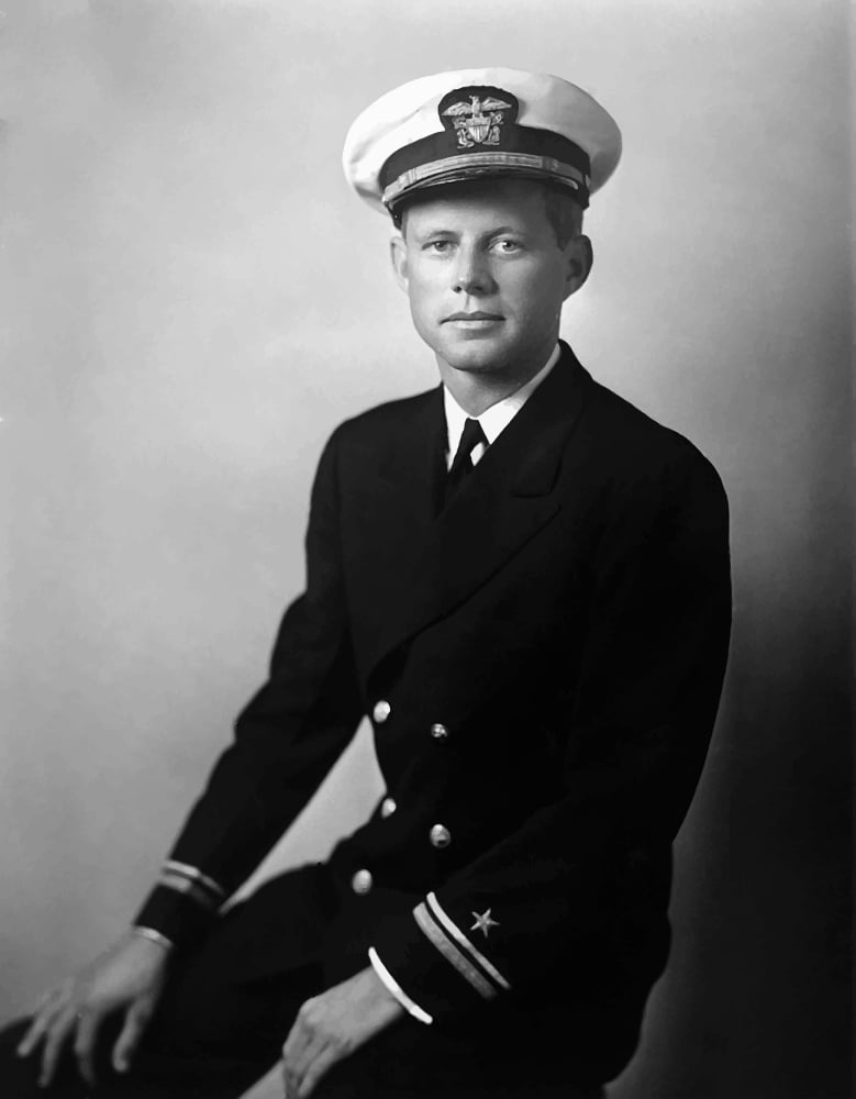 Digitally vector portrait of John F Kennedy dressed in his navy uniform Canvas Art - John ParrotStocktrek Images (25 x 32)
