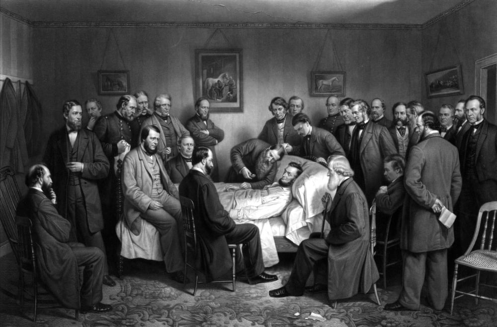 Digitally vintage Civil War print of President Abraham Lincoln on his deathbed Canvas Art - John ParrotStocktrek Images (35 x 23)