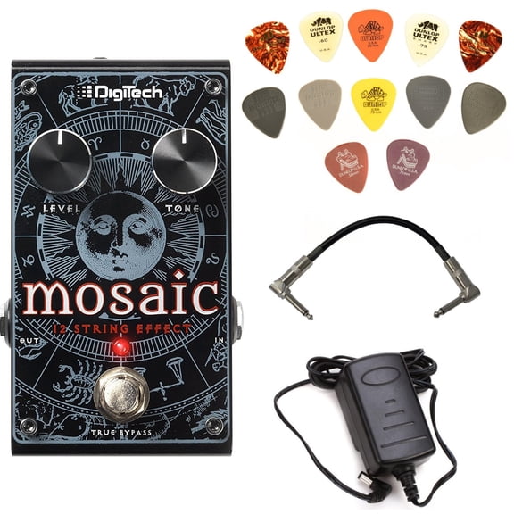 Digitech MOSAIC 12-String Effect Pedal Bundle with 9V Power Supply, Patch Cable, and Dunlop PVP101 Pick Pack