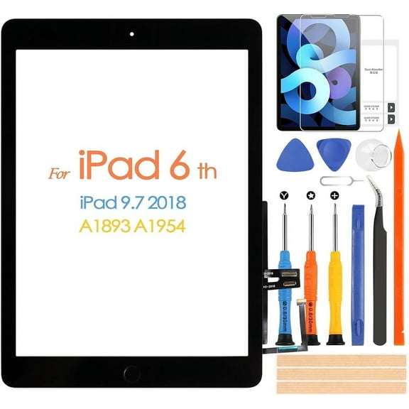 Digitizer for iPad 6 6th Gen 2018 9.7 A1954 A1893 Touchscreen for ipad6 6 th Touch Screen Replacement with Repair Tool &Tempered Glass Film (Black, with Home Button)