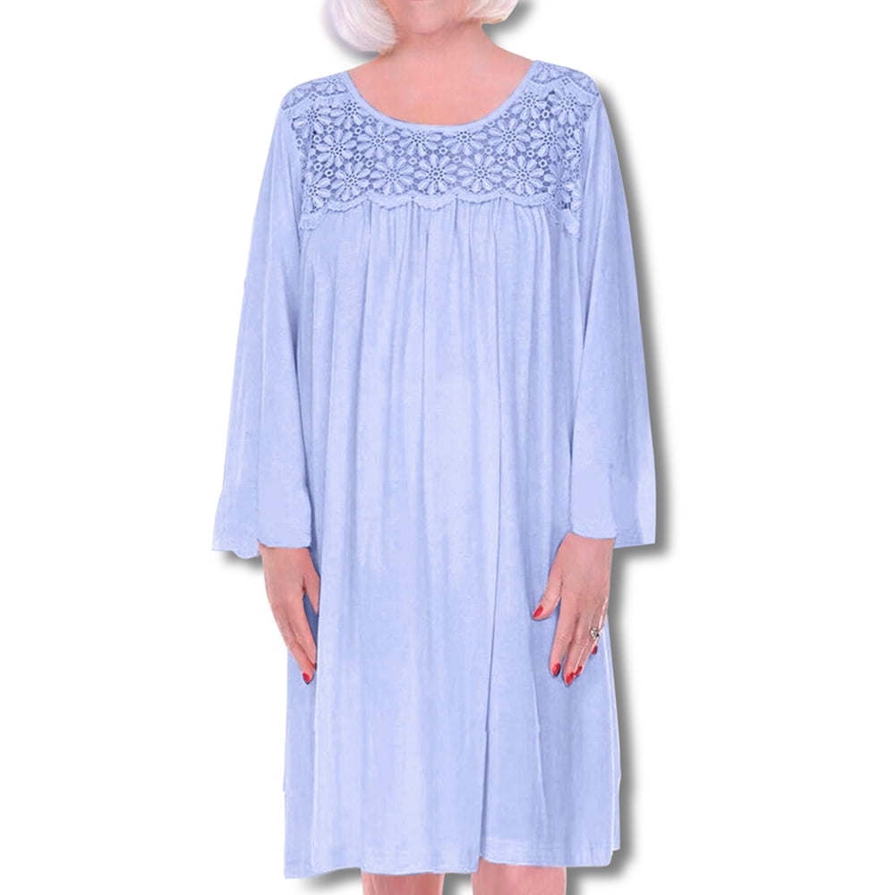 Open Back Nightgown Gown Women-Hospital Gown,Long Sleeve Cotton Patient Gown for Elderly, Nursing Home and Bedridden Patients-Blue-S/M