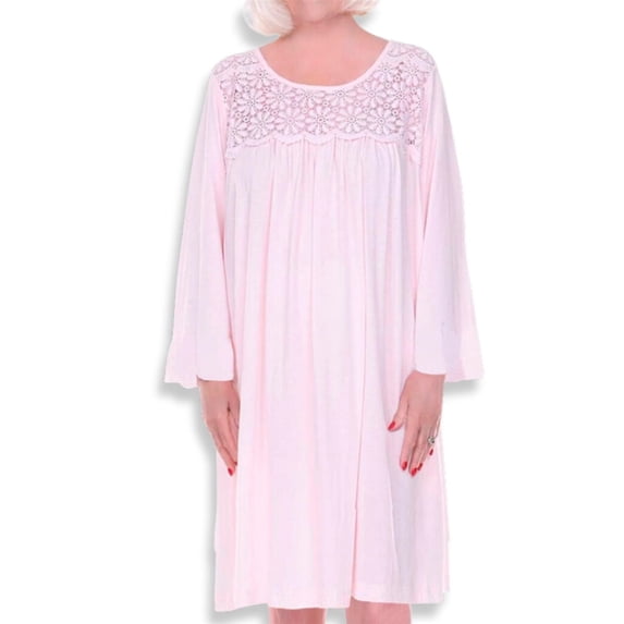 Dignity Pajamas Open Back Nightgown Gown Women-Hospital Gown,Long Sleeve Cotton Patient Gown for Elderly, Nursing Home and Bedridden Patients-Pink-S/M