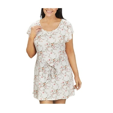 Dignity Pajamas Womens Open Back Nightgown-Back Wrap Tie-Floral Lace-Hospice Nightgown-Ivory/Pink-S