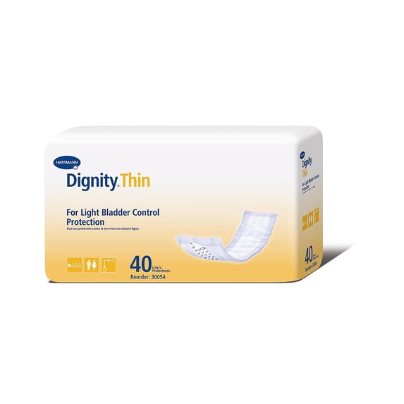 Dignity Thin Unisex Incontinent Pad Contoured 3-1/2 X 12 Inch 30054, Light, 40 Ct