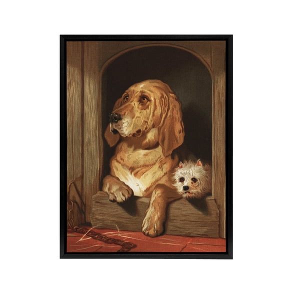 Dignity and Impudence Dog Portrait Landseer Black Framed Canvas Wall Art 24X32"