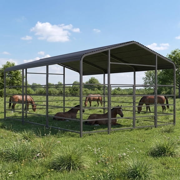 Digswift20x13 ft Heavy-Duty Livestock Shelter, Galvanized Steel Frame Barn, 2-Inch Square Tube Frame, Farm Equipment Storage & Horse Canopy Kit
