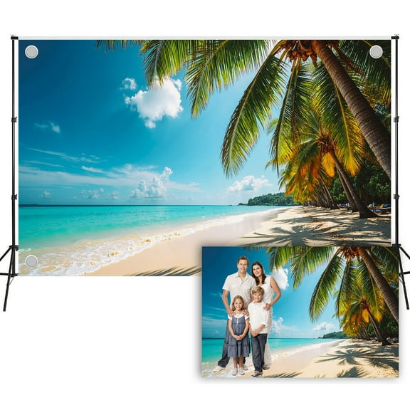 Diha 10x8ft Tropical Island Backdrop-Coconut Palm and Ocean Fabric Banner for Wedding, Birthday, Baby Shower, Beach Theme Party, Photo Booth Studio, Collapsible and Easy‑Care