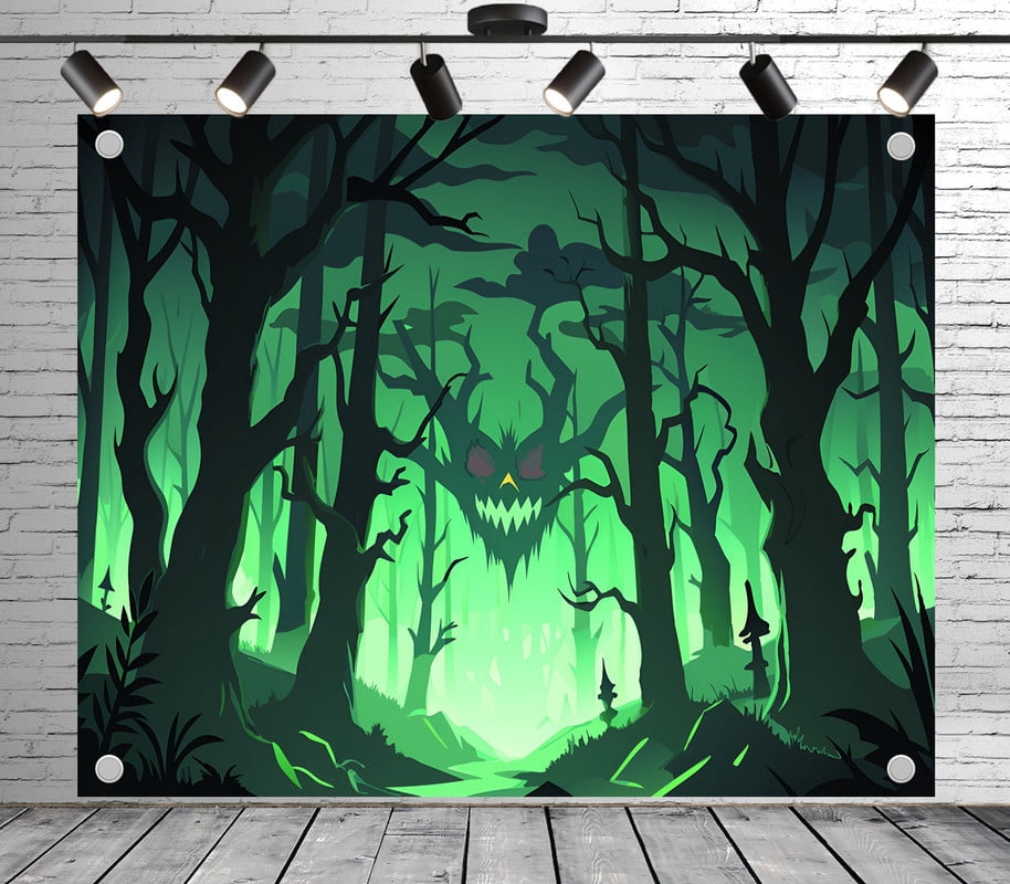 Diha 12x8ft Halloween Forest Backdrop, Green backdrop with dead tree ...