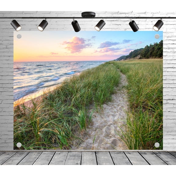 Diha 4x6ft Beach Path Backdrop – Sunset Trail and Ocean Grass Fabric Banner for Birthday Party, Wedding, Luau, Summer Photo Shoot, Photography Studio