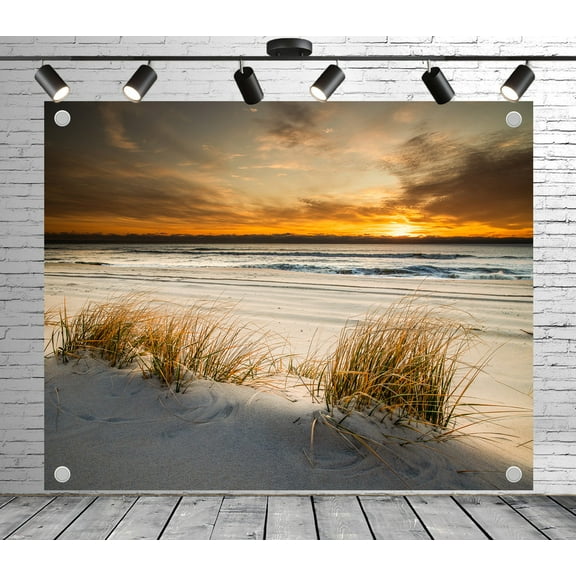 Diha 5x3ft Beach Dune Backdrop – Sunset Sky and Ocean View Fabric Banner for Beach Theme Party, Wedding, Birthday, Photo Booth, Bedroom Living Room Backdrop