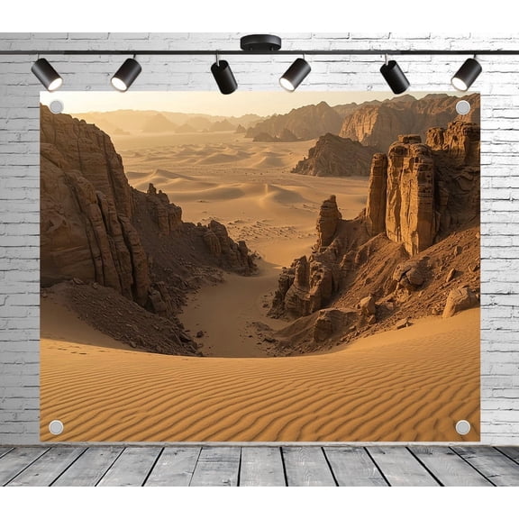 Diha 5x3ft Desert Canyon Backdrop – Golden Dunes, Weathered Rock Formations and Sunset Light Banner for Adventure Party, Nature Shoot, Photo Booth, Reusable & Collapsible