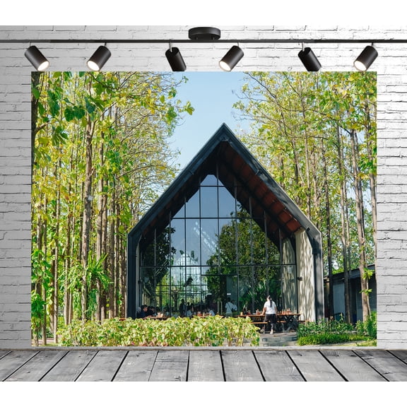Diha 5x3ft Forest Backdrop, Modern Buildings Green Plants Trees, Backdrop for Party Decoration, Outdoor Theme Bedroom Livingroom Wedding Day Photoshoot Background, Kids Game Video Studio Props