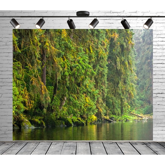 Diha 5x3ft Natural Forest Backdrop, Water Bodies Rocks Trees, Backdrop for Party Decoration, Outdoor Theme Bedroom Wedding Day Photoshoot Background, Kids Game Video Studio Props