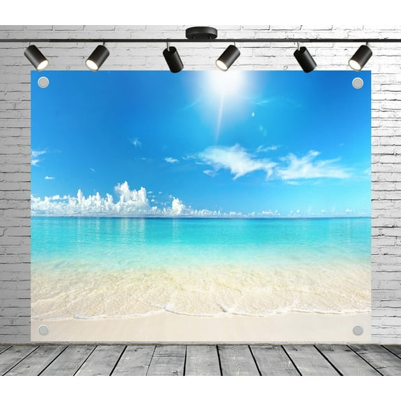 Diha 5x3ft Tropical Beach Backdrop – Sunny Sky and White Sand Fabric Photography Background for Theme Party, Wedding, Birthday, Photo Booth, Bedroom Living Room Backdrop