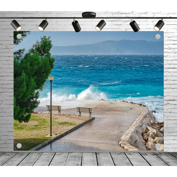 Diha 6x4ft Aerial Beach Backdrop – Coconut Shadows, Golden Sand and Turquoise Surf Banner for Wedding, Party, Photo Booth, Reusable & Collapsible