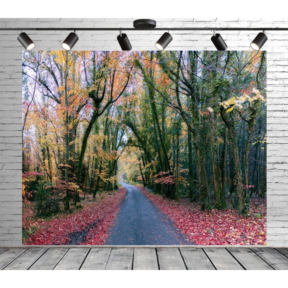 Diha 7x5ft Autumn Forest Backdrop, Road Trees Fallen Leaves, Backdrop for Party Decoration, Outdoor Theme Bedroom Wedding Day Photoshoot Background, Kids Game Video Studio Props