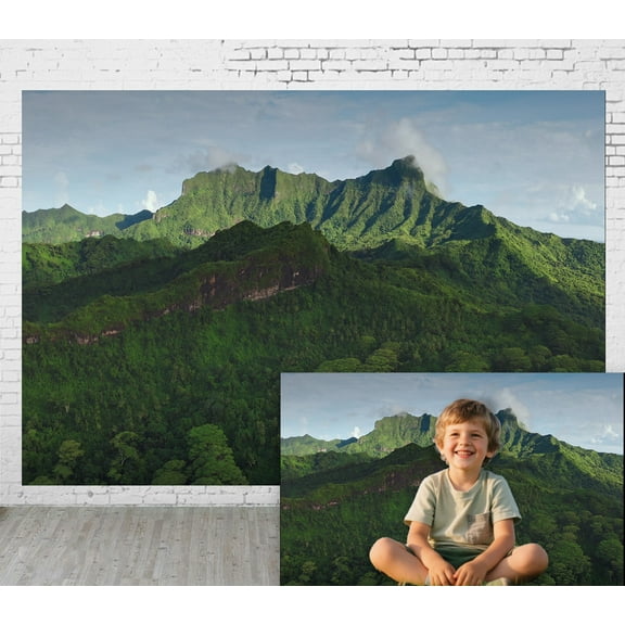 Diha 7x5ft Fabric Outdoor Background Natural Scenery Style Green Mountain Vegetation Picnic Camping Hiking Home Decoration Photography Background