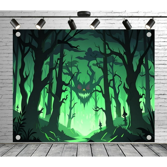 Diha 7x5ft Halloween Forest Backdrop, Green backdrop with dead tree, Background for Halloween party, role playing game, horror game, Video Studio Props
