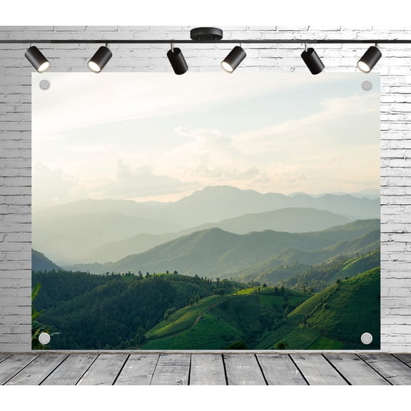 Diha 8x6ft Outdoor Background Misty Green Mountains Layered Ridges Dawn Sky Scenic Photography Backdrop