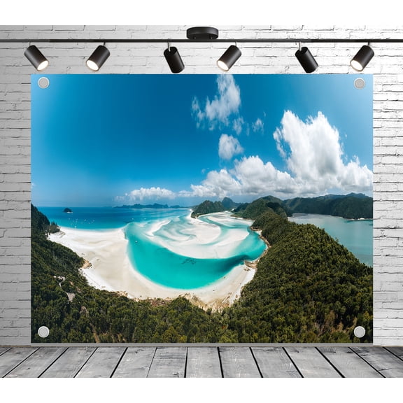 Diha 8x6ft Whitehaven Beach Backdrop – Turquoise Lagoon, White Sand & Lush Green Islands Banner for Wedding, Birthday, Tropical Theme Party, Photo Booth Studio