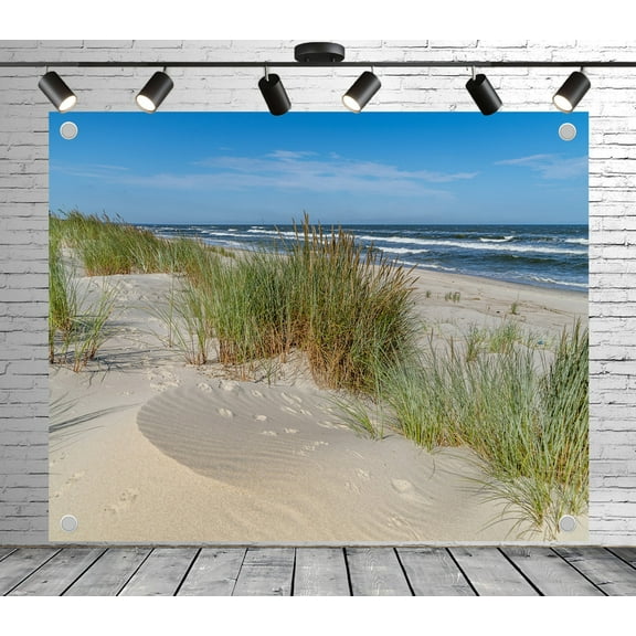 Diha 9x6ft Beach Dune Grass Backdrop – Sandy Shore, Tall Seagrass, Blue Sky and Rolling Waves Banner for Wedding, Nature Party, Photo Booth, Reusable & Collapsible