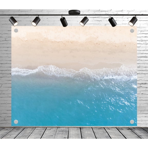 Diha 9x6ft Ocean Wave Beach Backdrop – Sandy Shore and Turquoise Sea Photography Background for Wedding, Party, Photo Booth, Reusable and Collapsible