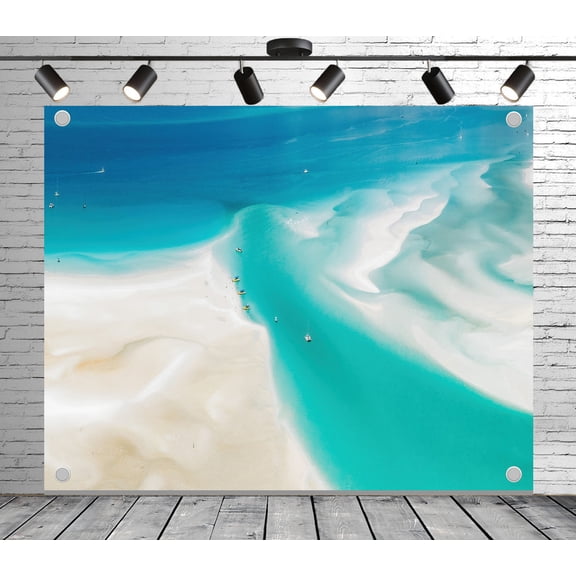 Diha 9x6ft White Beach Aerial Backdrop – Turquoise Waterway, White Sandbank & Boats Banner for Wedding, Birthday, Tropical Theme Party, Photo Booth Studio