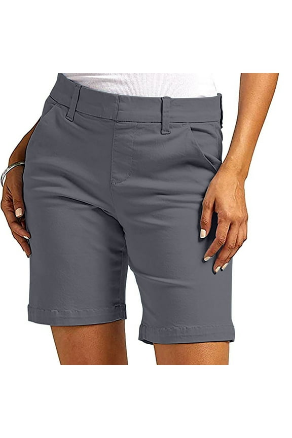 Dihao Bermuda Shorts for Women Summer Hot Sales Plus Size High Waisted Shorts Trendy Shorts Womens Solid Casual Daily Outdoor Elastic Shorts with Packets Hiking Shorts on Clearance