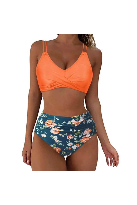 Bikini Set for Women Clearance Plus Size Fashion Women's 2024 Sleeveless Printing Bikini Set Swimsuit Push-Up Padded Swimwear Swimsuit Beachwear Two Piece Bathing Suit