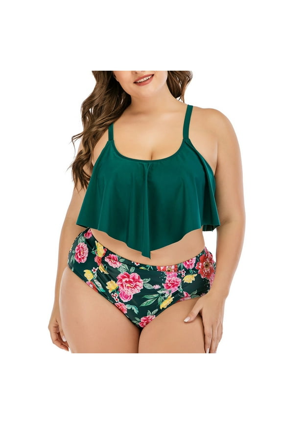 Bikini Set for Women Clearance Plus Size Women 2024 Print Bikini Set Ruffle Bathing Suits Two Piece Swimwear
