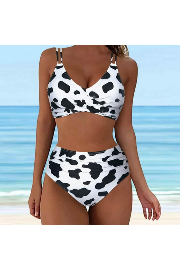 Bikini Set for Women Clearance Plus Size Women'S Sleeveless Spot Printing Swimsuit Push-Up Padded Swimwear Strappy Swimsuit Beachwear