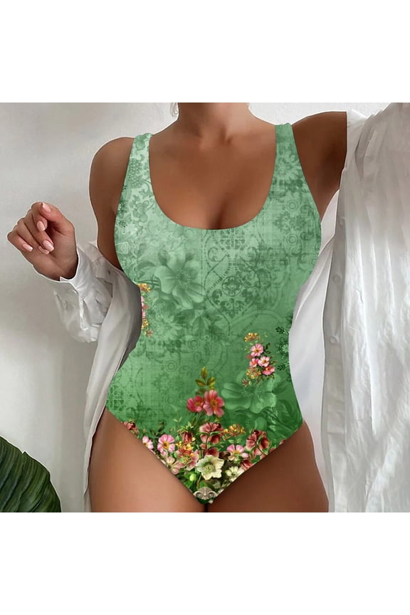 Bikini Swimsuits for Women Clearance Plus Size Swimsuit Women Sparkle Swimsuit with Printed Summer Slim Swimsuit Vacation Beach Summer Suit Tummy Control Swimwear Clearance