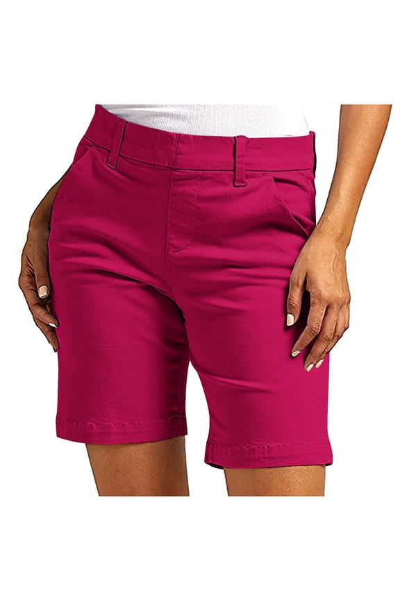 Dihao Womens Shorts,Bermuda Shorts for Women Summer High Waisted Shorts Trendy Shorts Womens Solid Casual Daily Outdoor Elastic Shorts with Pockets Hiking Shorts