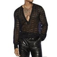 thumbnail image 1 of Dihao Cardigans for Men Plus Size Mens Shirts Fishing Net Transparent Long Sleeved Notched Collar Hollow Shirt Hollow V-Neck Long Sleeved T-Shirt Spring Fall Tops for Men, 1 of 4