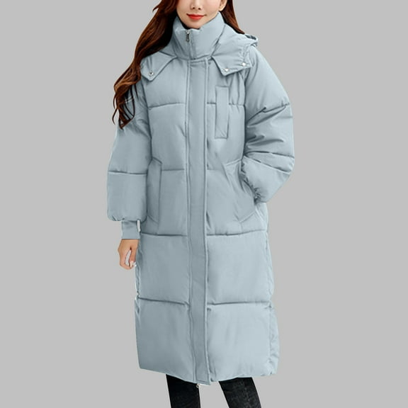 Dihao Coats for Women Plus Size Lengthen Women Long Quilted Coat Maxi Length Long Sleeve Puffer Jacket Solid Hooded Padded Coats Thick Warm Winter Outerwear