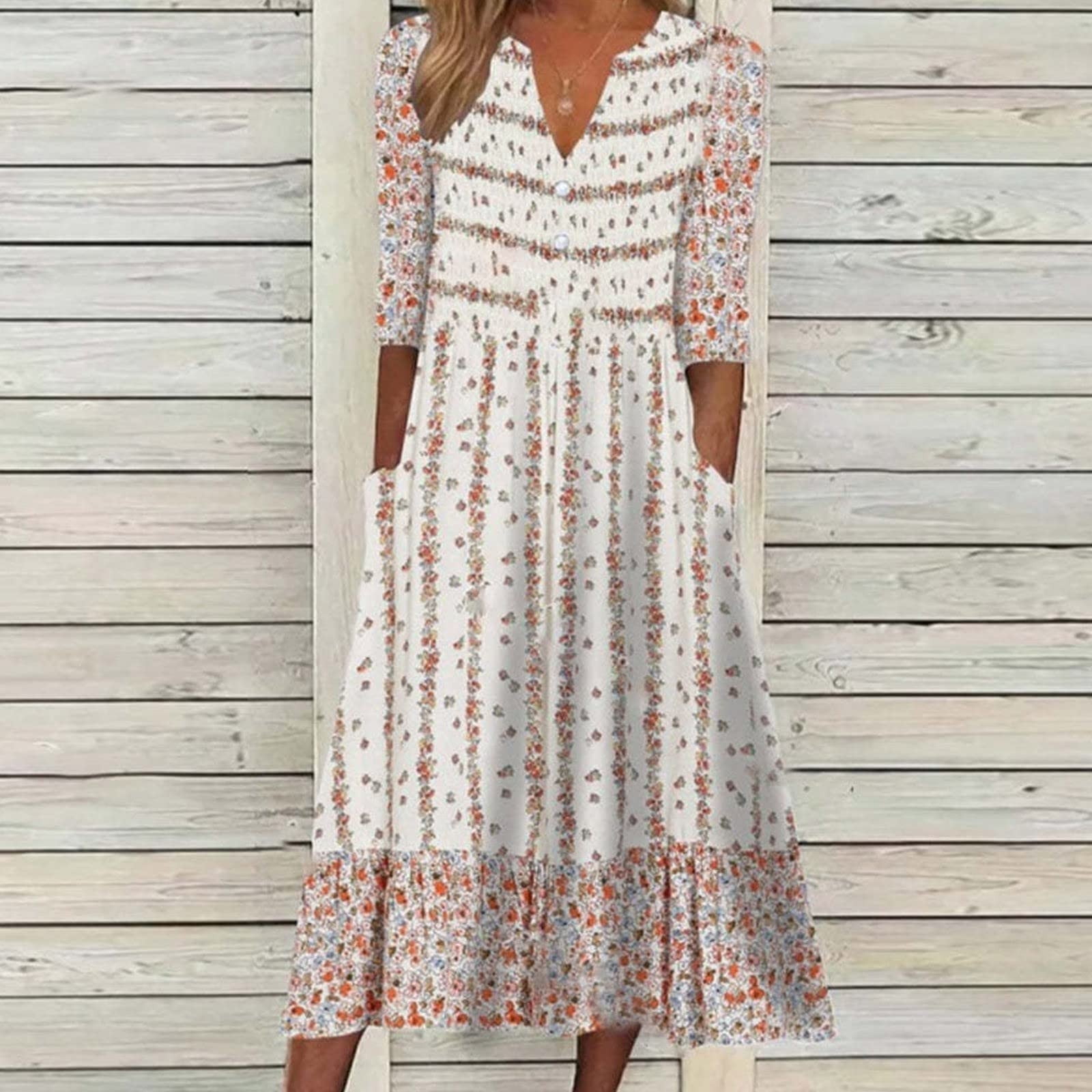 Women's Plus Size Boho Maxi Dress - Floral, V-Neck, Button Front, Flowy Summer Dress