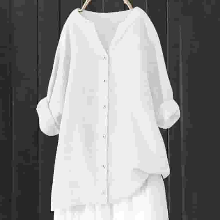 Women's V-Neck Long-Sleeved Solid Color Button Dress Women's V-Neck Long-Sleeved Solid Color Button Dress