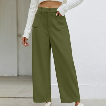 Dihao High Waist Wide Leg Pants for Women Casual Style Women's Solid Color Pocket High Waist Straight Leg Pants Casual Pants Corduroy High Waist Slightly Flared Wide Leg Casual Pant