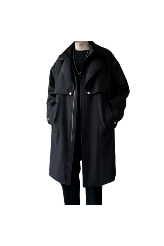 Jackets for Men Casual Style Unisex Western Oilskin Waterproof Duster Coat, Workwear Black Brown Long Rain Coat with Brass Button and Pockets