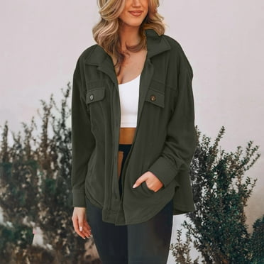 Dihao Jackets for Women Plus Size 2024 Womens Fleece Jacket Fuzzy Long Sleeve Short Coats Button Down Sherpa Outerwear With Pockets