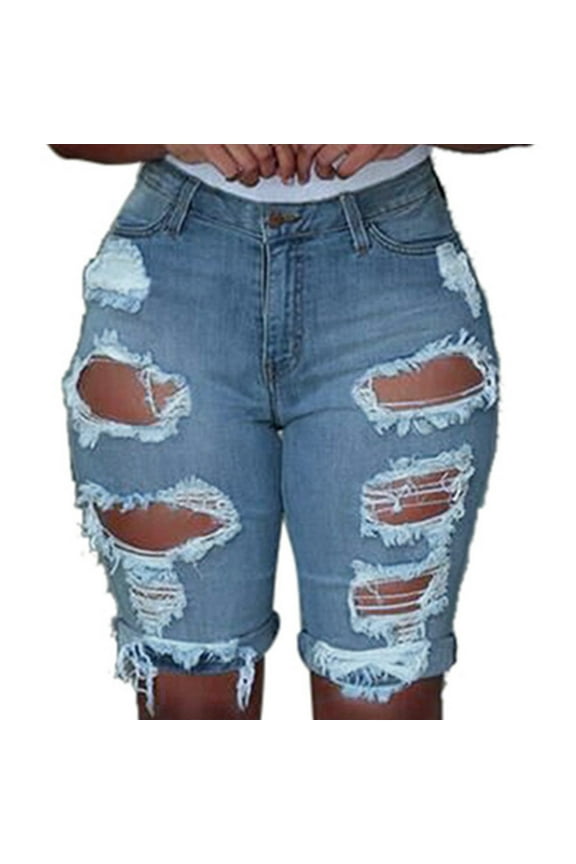 Jean Shorts for Women Clearance Plus Size Women Elastic Destroyed Hole Leggings Short Pants Shorts Ripped Cut Off Shorts